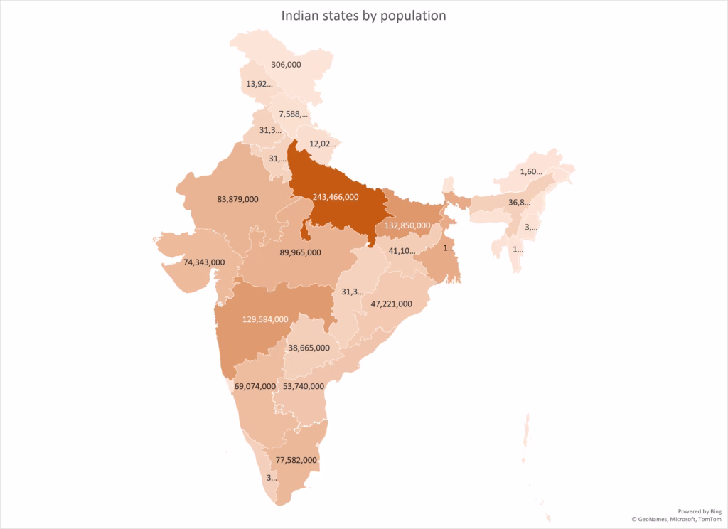 map of indian states by population