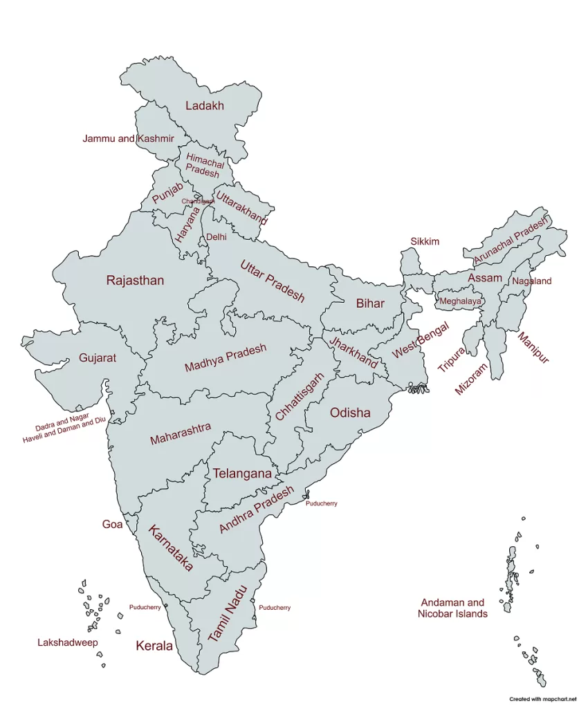 Indian Map By states and UTs