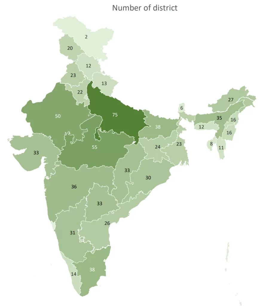 map of states by total district in India