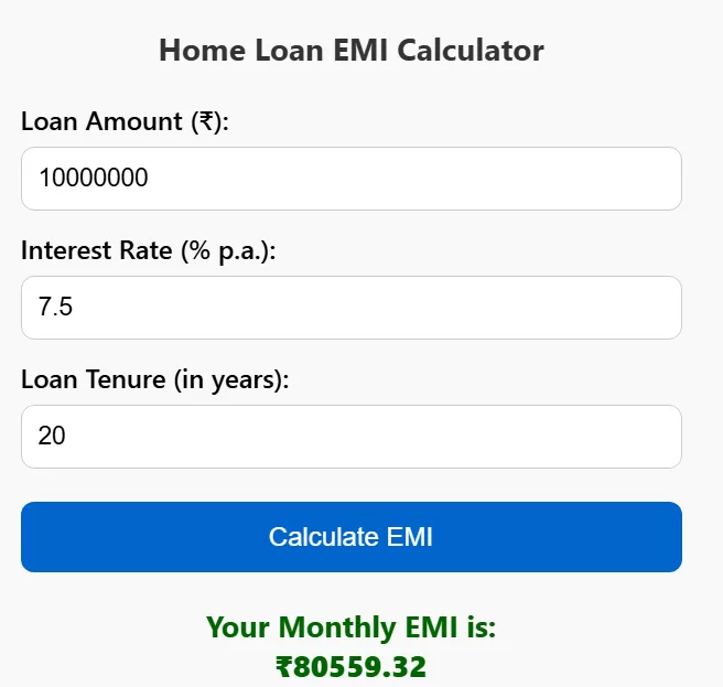 Home Loan EMI calculator screen shot